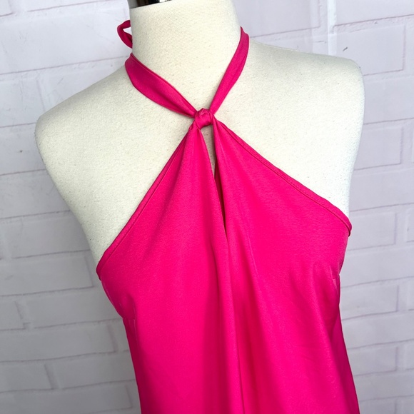 👗💖NWT🤩 |•SHEILAY•| Pink Rayon Keyhole Tie Around Neck Dress Size M 17.5" PTP - Picture 3 of 8